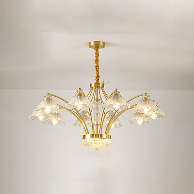 Contemporary Luxury Flower Copper Crystal Glass 3/6/8/10-Light & LED Chandelier For Living Room