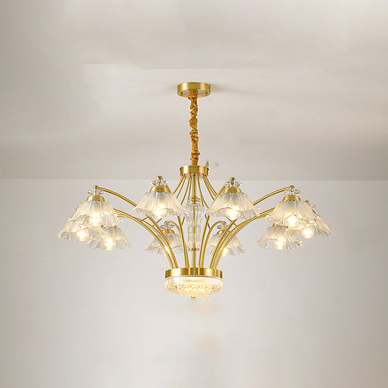 Contemporary Luxury Flower Copper Crystal Glass 3/6/8/10-Light & LED Chandelier For Living Room