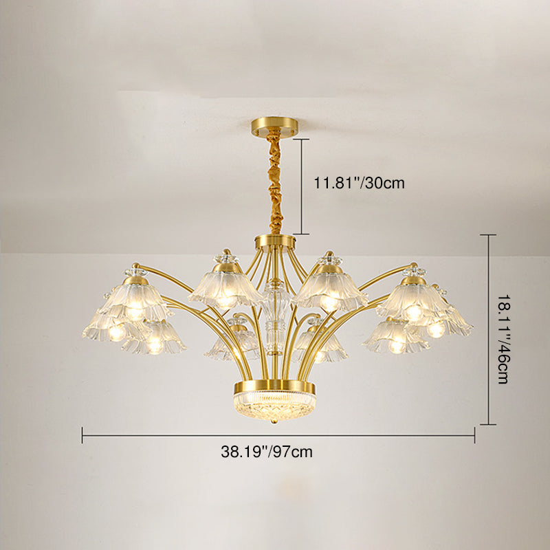 Contemporary Luxury Flower Copper Crystal Glass 3/6/8/10-Light &amp; LED Chandelier For Living Room