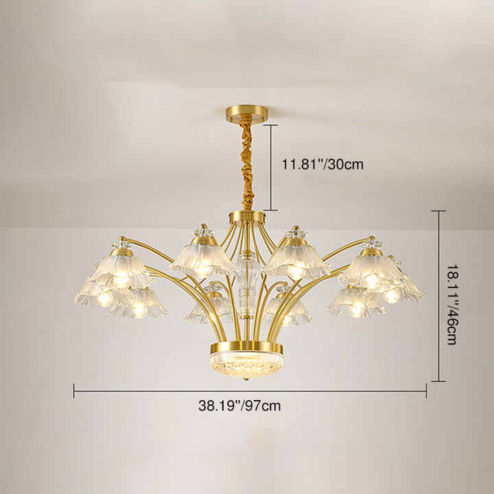 Contemporary Luxury Flower Copper Crystal Glass 3/6/8/10-Light &amp; LED Chandelier For Living Room