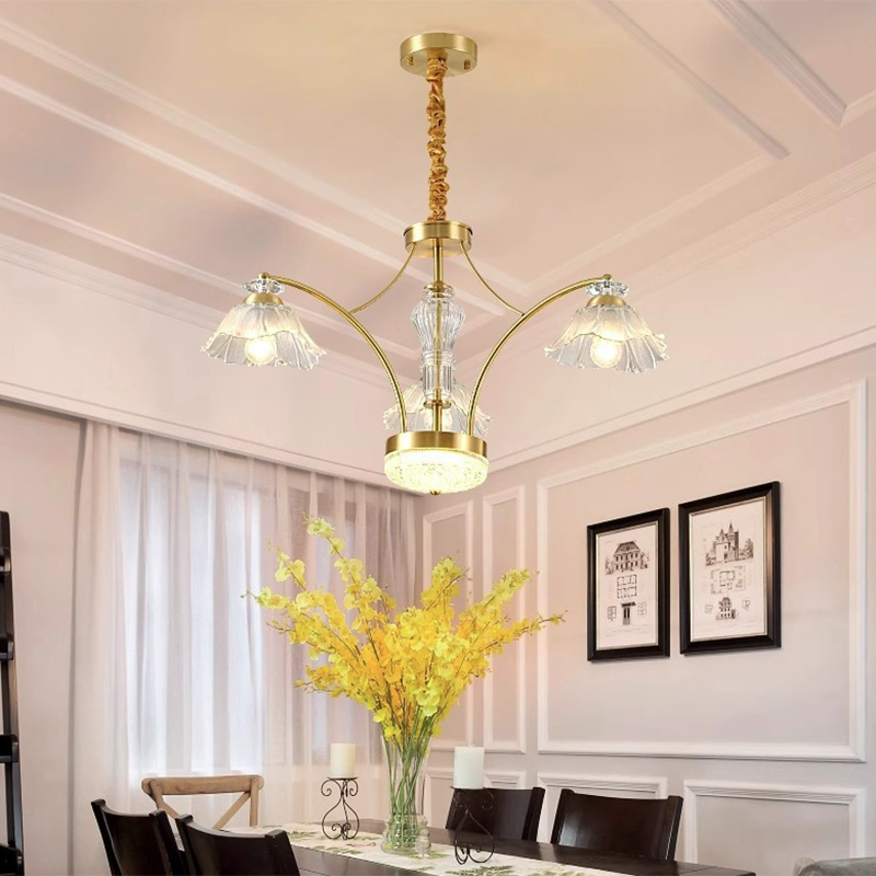 Contemporary Luxury Flower Copper Crystal Glass 3/6/8/10-Light & LED Chandelier For Living Room