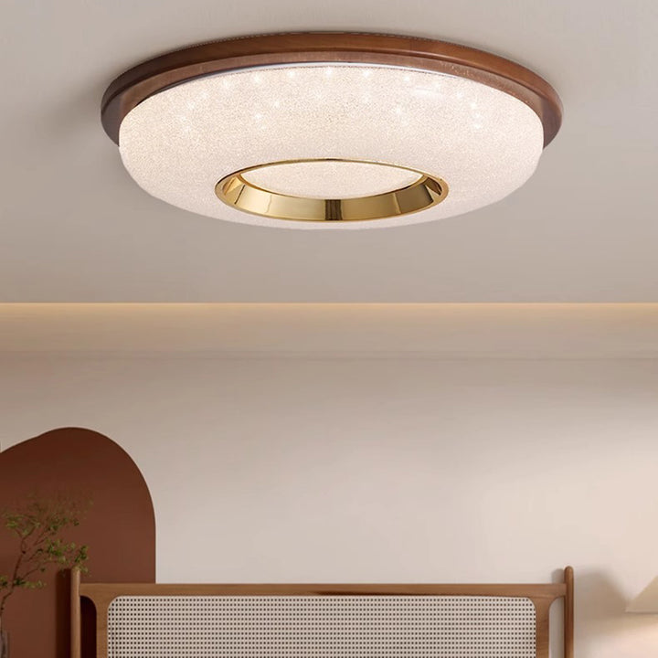 Traditionelle Vintage-hohlrunde Gummibaum-Acryl-LED-Deckenleuchte für Schlafzimmer 