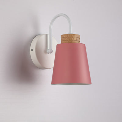 Contemporary Nordic Cylindrical Wood Iron 1-Light Wall Sconce Lamp For Bedroom