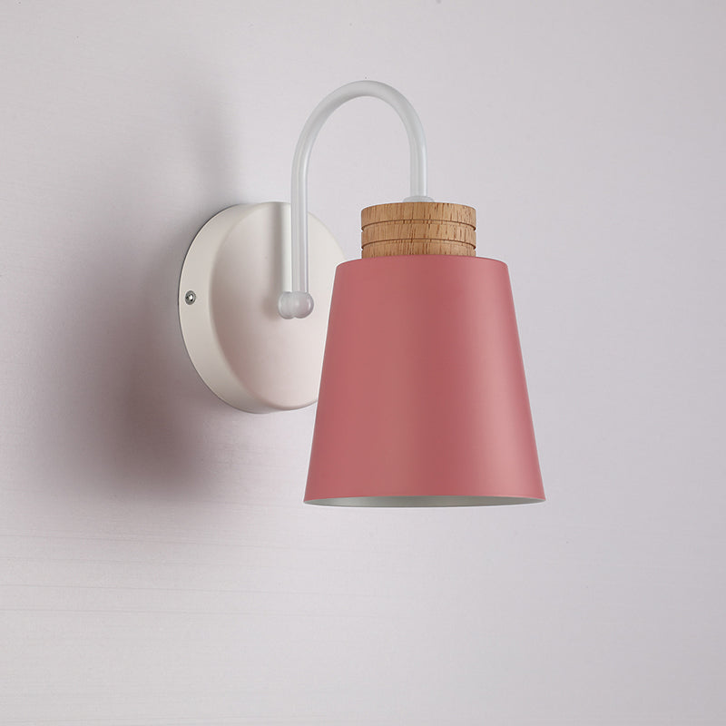 Contemporary Nordic Cylindrical Wood Iron 1-Light Wall Sconce Lamp For Bedroom
