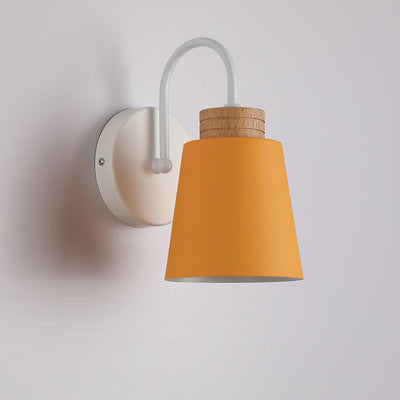Contemporary Nordic Cylindrical Wood Iron 1-Light Wall Sconce Lamp For Bedroom