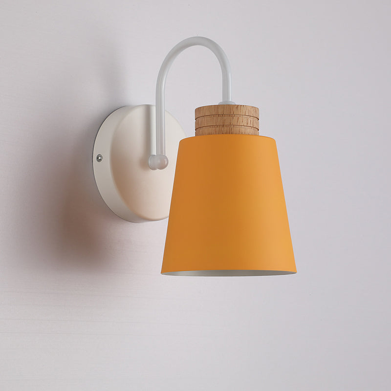 Contemporary Nordic Cylindrical Wood Iron 1-Light Wall Sconce Lamp For Bedroom