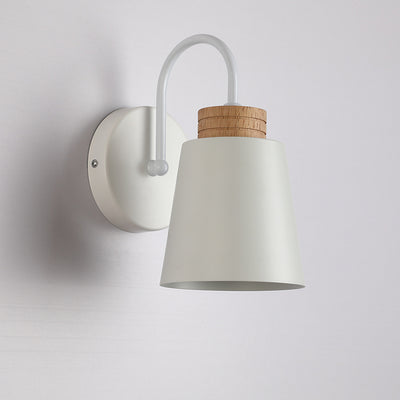 Contemporary Nordic Cylindrical Wood Iron 1-Light Wall Sconce Lamp For Bedroom