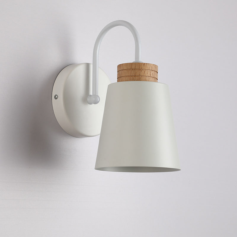 Contemporary Nordic Cylindrical Wood Iron 1-Light Wall Sconce Lamp For Bedroom