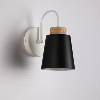 Contemporary Nordic Cylindrical Wood Iron 1-Light Wall Sconce Lamp For Bedroom