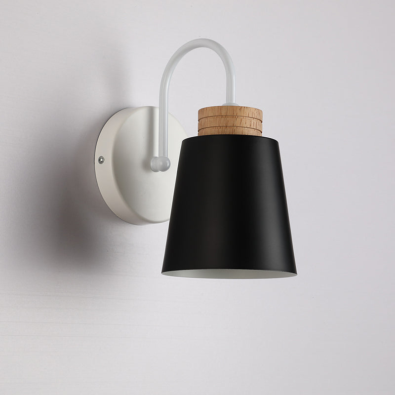Contemporary Nordic Cylindrical Wood Iron 1-Light Wall Sconce Lamp For Bedroom
