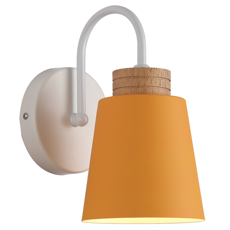 Contemporary Nordic Cylindrical Wood Iron 1-Light Wall Sconce Lamp For Bedroom