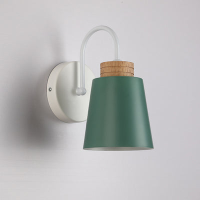 Contemporary Nordic Cylindrical Wood Iron 1-Light Wall Sconce Lamp For Bedroom