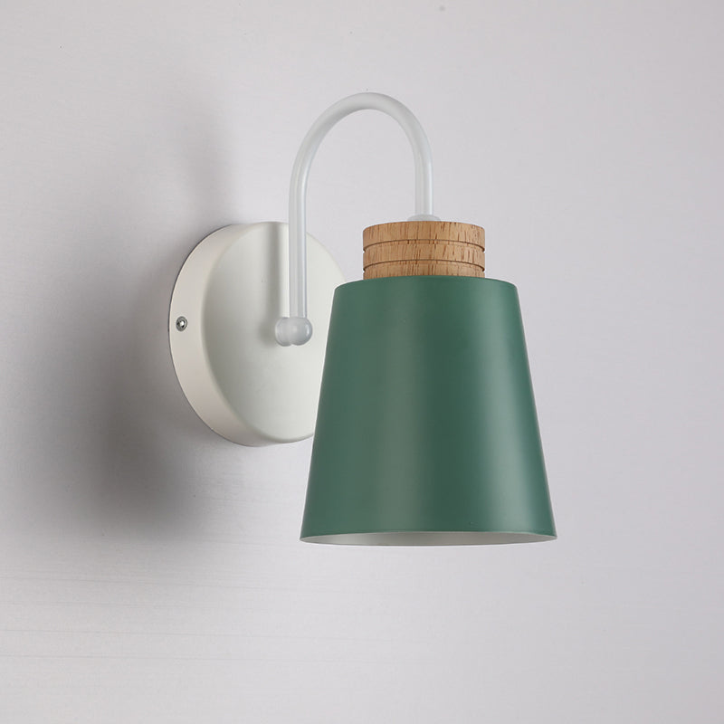 Contemporary Nordic Cylindrical Wood Iron 1-Light Wall Sconce Lamp For Bedroom