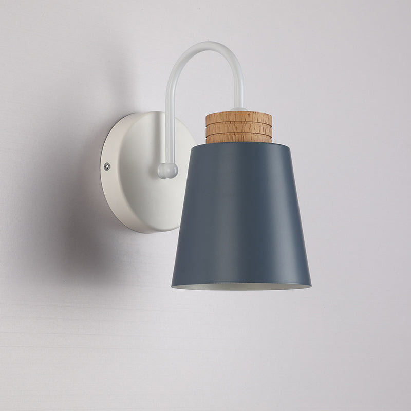 Contemporary Nordic Cylindrical Wood Iron 1-Light Wall Sconce Lamp For Bedroom