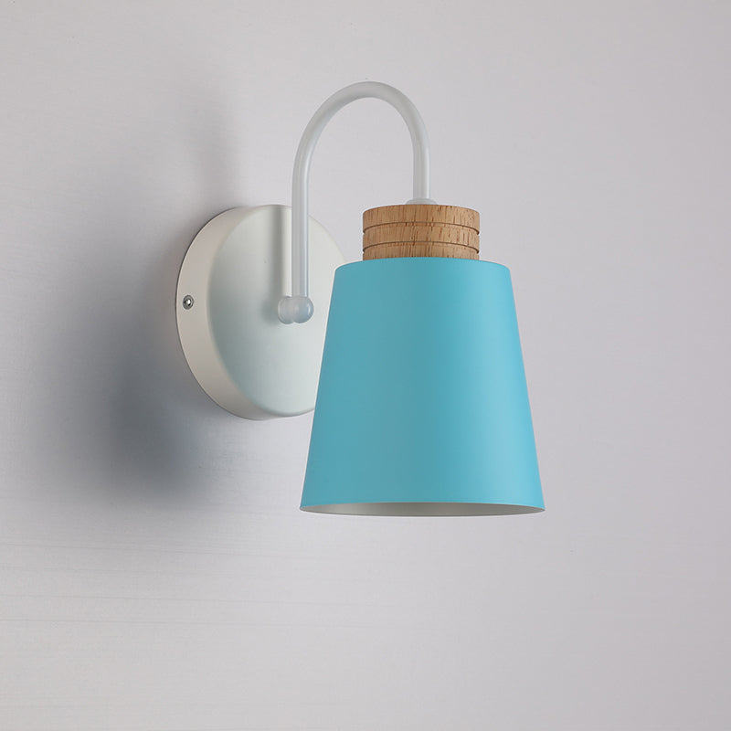 Contemporary Nordic Cylindrical Wood Iron 1-Light Wall Sconce Lamp For Bedroom