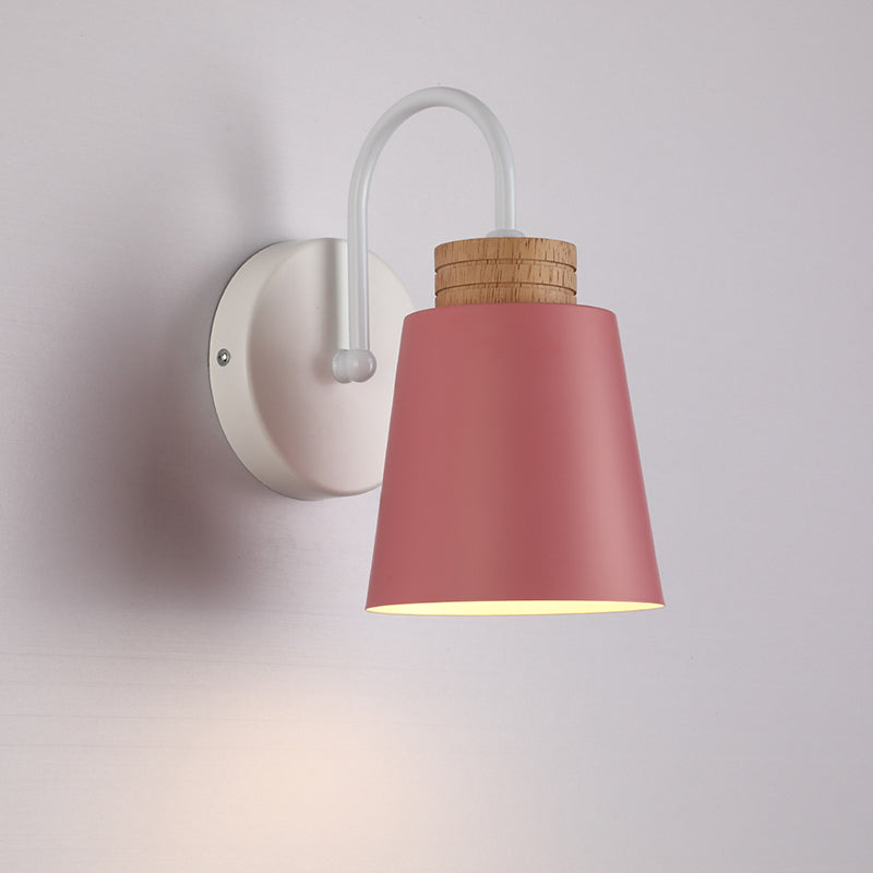 Contemporary Nordic Cylindrical Wood Iron 1-Light Wall Sconce Lamp For Bedroom