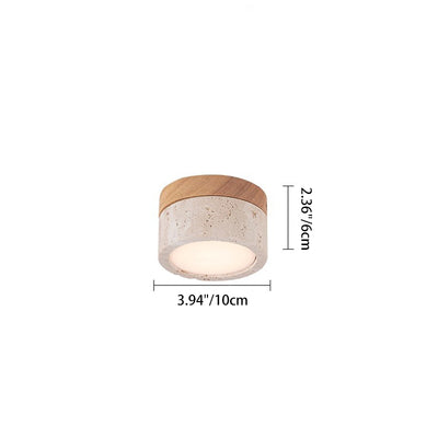 Modern Minimalist Round Solid Wood Yellow Travertine LED Flush Mount Ceiling Light For Entryway
