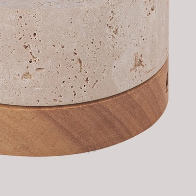 Modern Minimalist Round Solid Wood Yellow Travertine LED Flush Mount Ceiling Light For Entryway