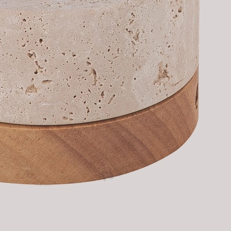 Modern Minimalist Round Solid Wood Yellow Travertine LED Flush Mount Ceiling Light For Entryway