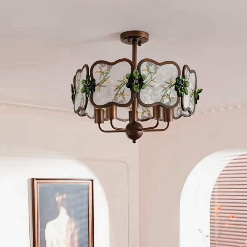 Traditional Chinese Enamel Color Clover Iron Acrylic Crystal 5/8-Light Chandelier For Living Room