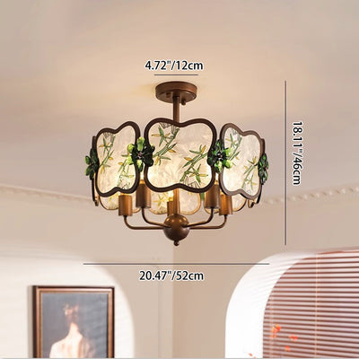 Traditional Chinese Enamel Color Clover Iron Acrylic Crystal 5/8-Light Chandelier For Living Room