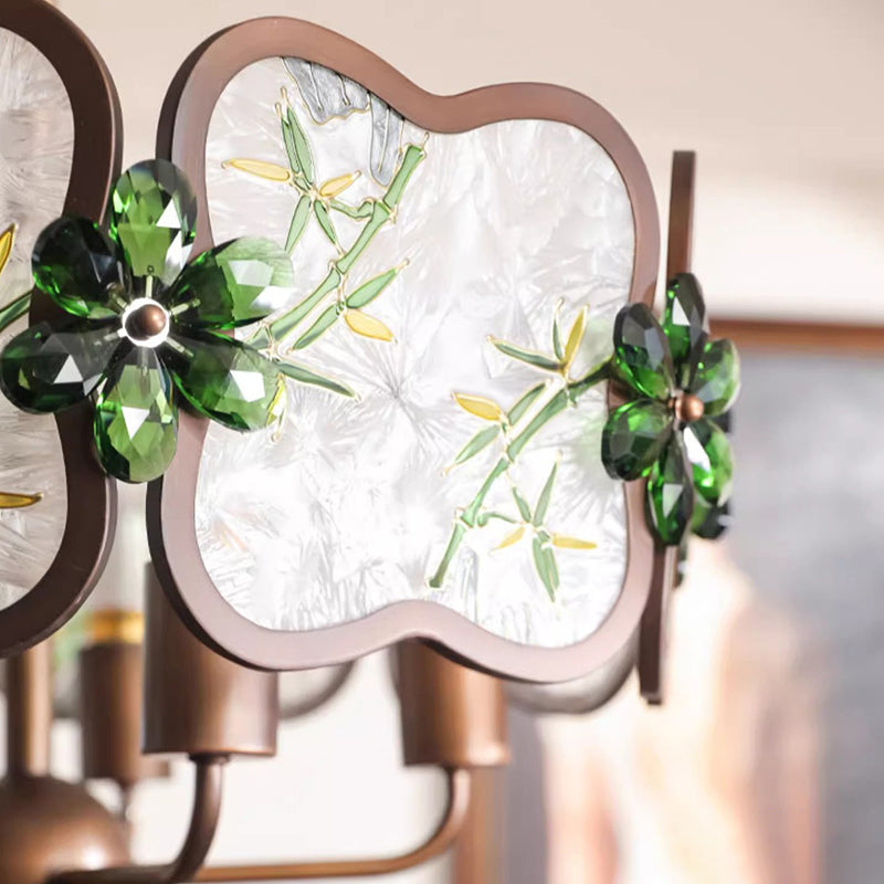 Traditional Chinese Enamel Color Clover Iron Acrylic Crystal 5/8-Light Chandelier For Living Room