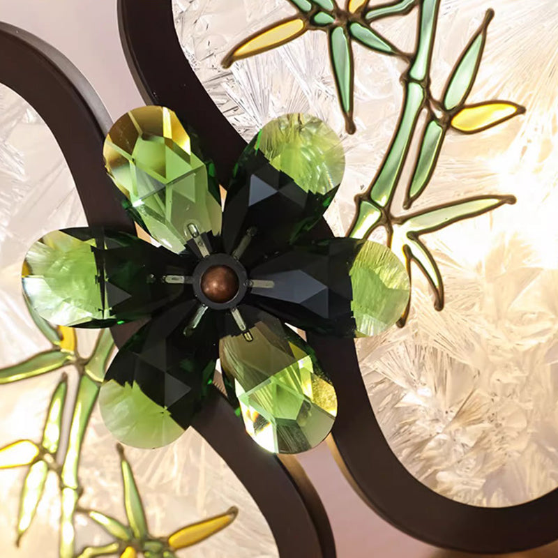 Lustre à 5/8 lumières en fer, acrylique et cristal, motif trèfle, émail chinois traditionnel, pour salon 