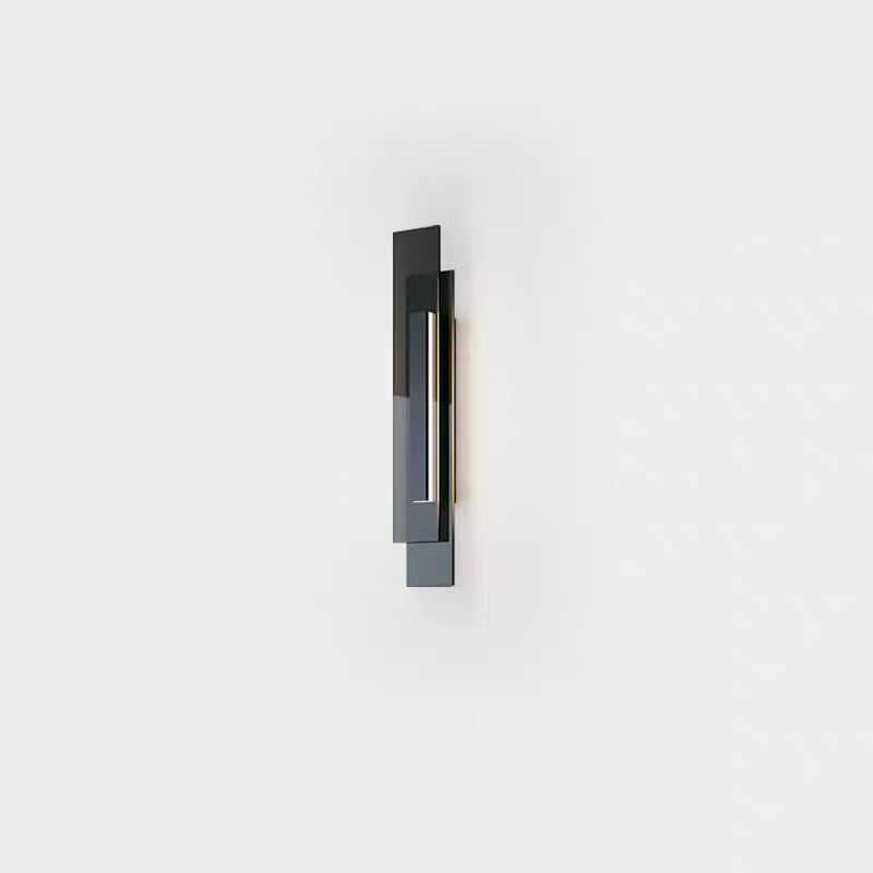Moderne industrielle LED-Wandleuchte aus Eisen und Glas in ineinander verschlungener rechteckiger Form für den Flur 