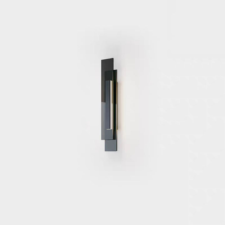Moderne industrielle LED-Wandleuchte aus Eisen und Glas in ineinander verschlungener rechteckiger Form für den Flur 