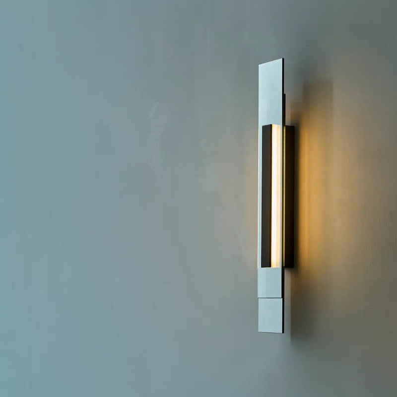 Moderne industrielle LED-Wandleuchte aus Eisen und Glas in ineinander verschlungener rechteckiger Form für den Flur 