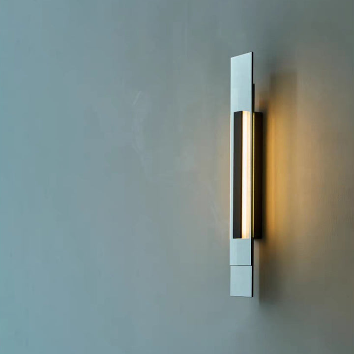 Moderne industrielle LED-Wandleuchte aus Eisen und Glas in ineinander verschlungener rechteckiger Form für den Flur 