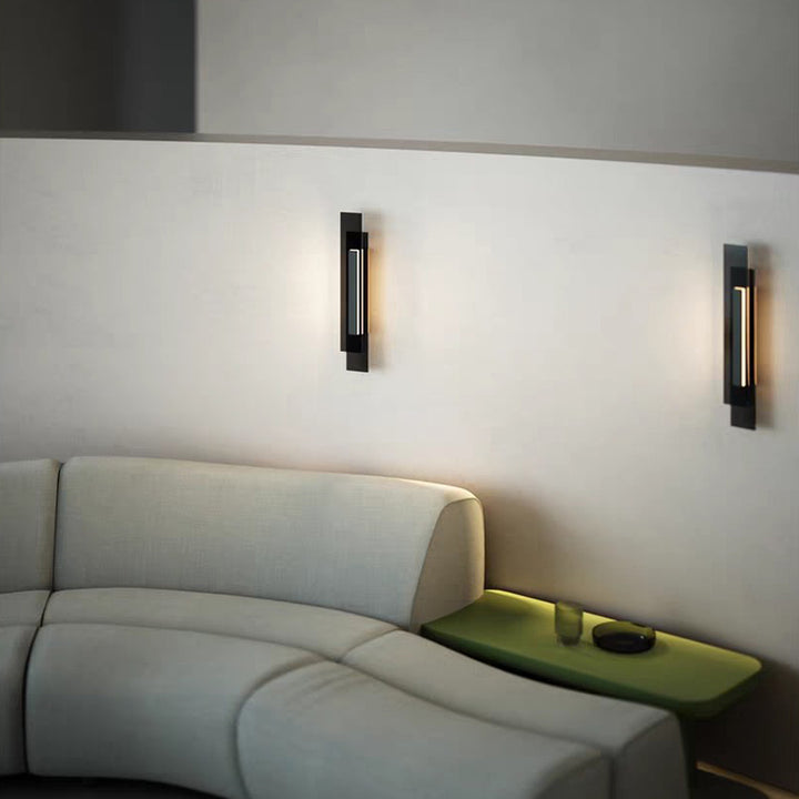 Aplique de pared LED contemporáneo industrial rectangular entrelazado de hierro y vidrio para pasillo 