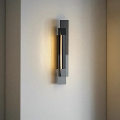 Contemporary Industrial Interlaced Rectangular Stainless Steel Glass LED Wall Sconce Lamp For Hallway
