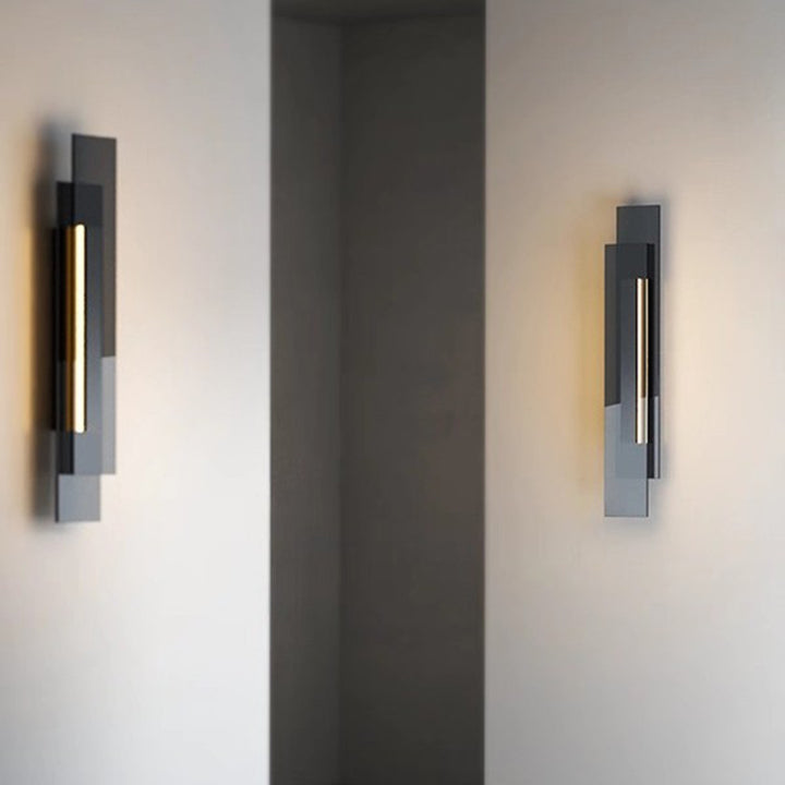 Aplique de pared LED contemporáneo industrial rectangular entrelazado de hierro y vidrio para pasillo 
