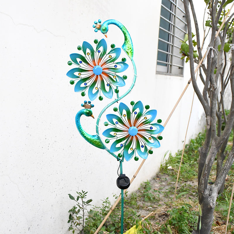 Modern Art Deco Waterproof Solar Peacock Windmill Iron ABS LED Outdoor Light Landscape Lighting For Garden