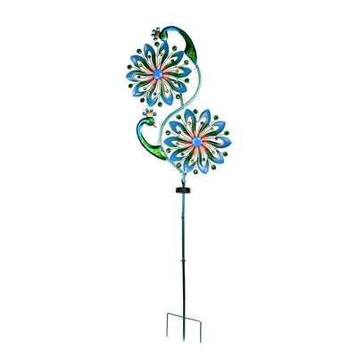 Modern Art Deco Waterproof Solar Peacock Windmill Iron ABS LED Outdoor Light Landscape Lighting For Garden