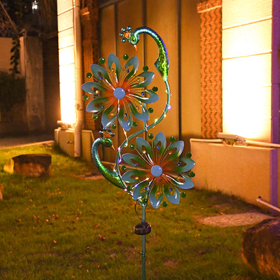 Modern Art Deco Waterproof Solar Peacock Windmill Iron ABS LED Outdoor Light Landscape Lighting For Garden