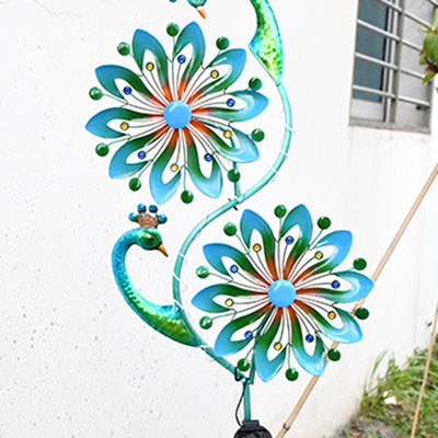 Modern Art Deco Waterproof Solar Peacock Windmill Iron ABS LED Outdoor Light Landscape Lighting For Garden