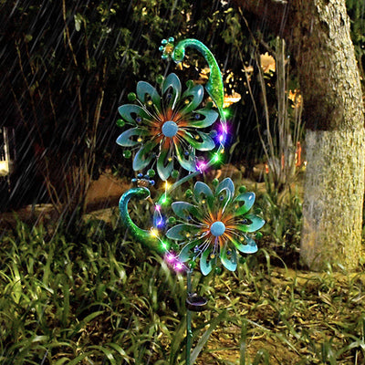Modern Art Deco Waterproof Solar Peacock Windmill Iron ABS LED Outdoor Light Landscape Lighting For Garden