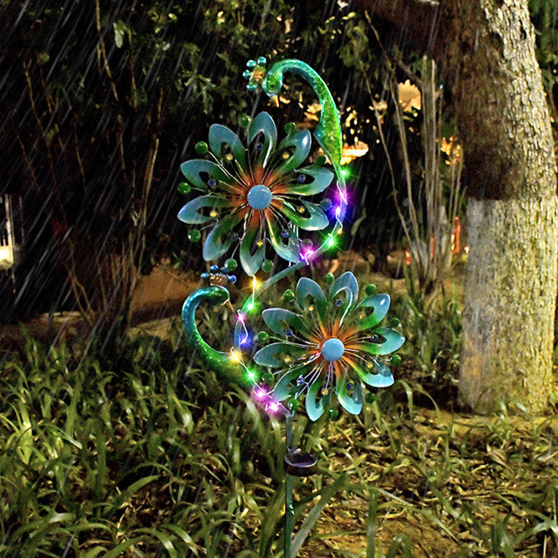 Modern Art Deco Waterproof Solar Peacock Windmill Iron ABS LED Outdoor Light Landscape Lighting For Garden
