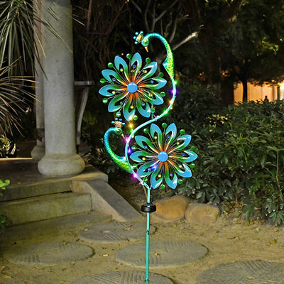 Modern Art Deco Waterproof Solar Peacock Windmill Iron ABS LED Outdoor Light Landscape Lighting For Garden