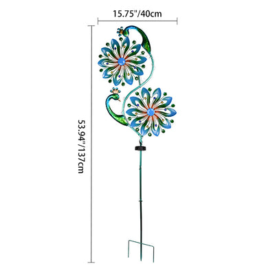 Modern Art Deco Waterproof Solar Peacock Windmill Iron ABS LED Outdoor Light Landscape Lighting For Garden
