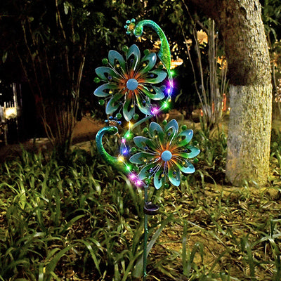 Modern Art Deco Waterproof Solar Peacock Windmill Iron ABS LED Outdoor Light Landscape Lighting For Garden