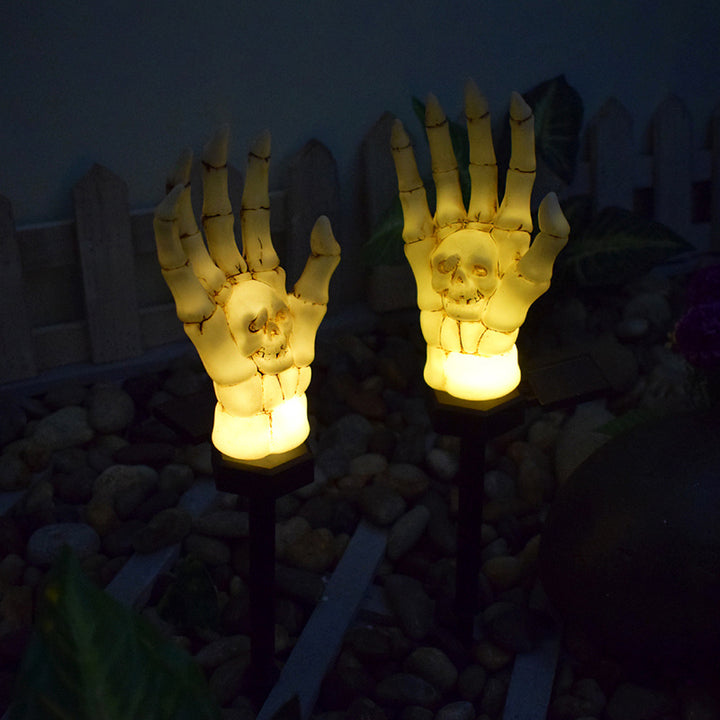 Moderne Art Deco Wasserdichte Solar Halloween Schädel Hand PE ABS LED Außenleuchte Landschaftsbeleuchtung für Garten 