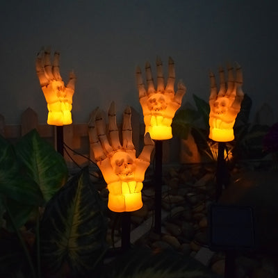 Modern Art Deco Waterproof Solar Halloween Skull Hand PE ABS LED Outdoor Light Landscape Lighting For Garden