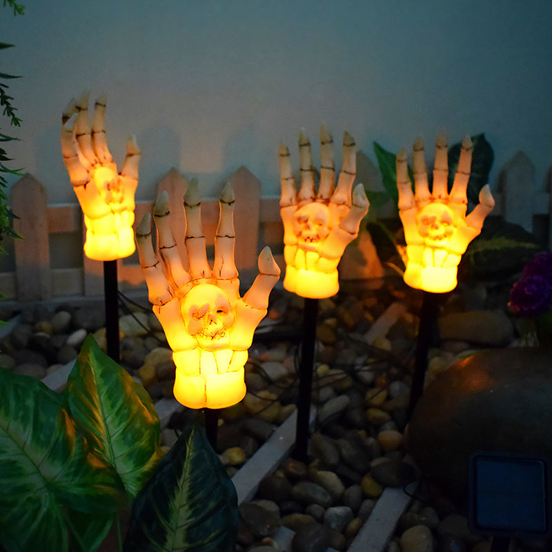 Modern Art Deco Waterproof Solar Halloween Skull Hand PE ABS LED Outdoor Light Landscape Lighting For Garden