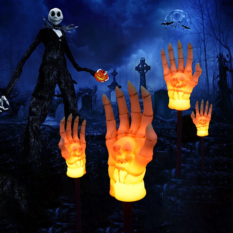 Modern Art Deco Waterproof Solar Halloween Skull Hand PE ABS LED Outdoor Light Landscape Lighting For Garden