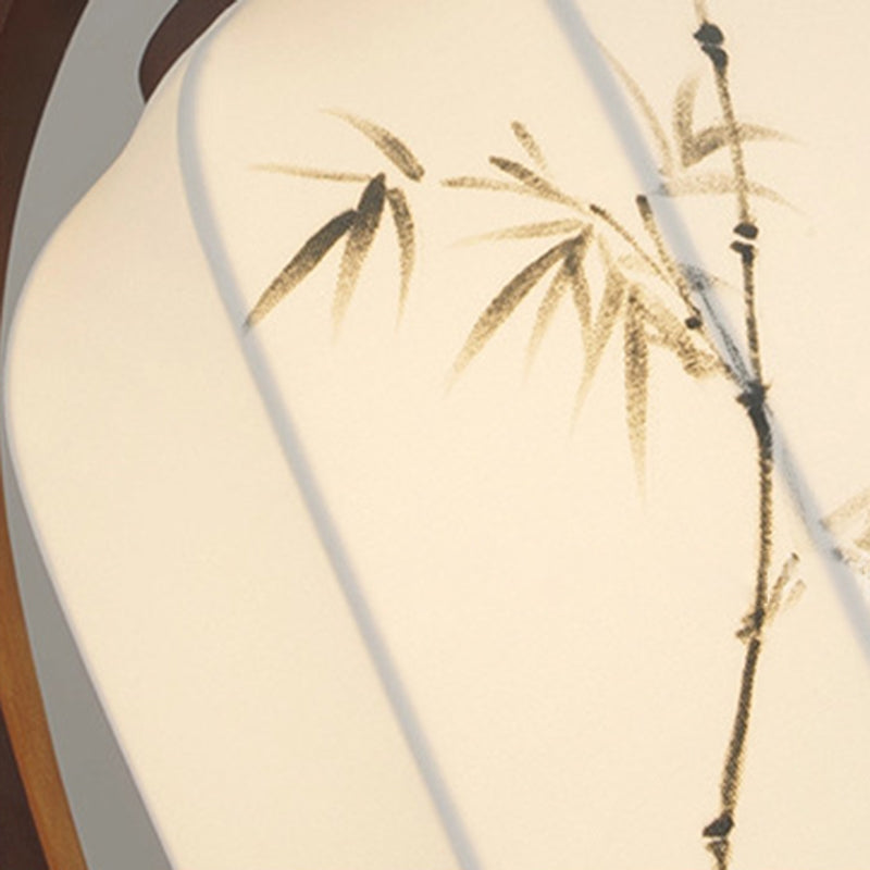 Traditional Chinese Oval Lantern Ash Wood Fabric Hardware 1-Light Pendant Light For Living Room