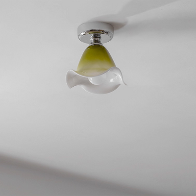 Traditional French Flower Iron Glass 1-Light Semi-Flush Mount Ceiling Light For Hallway