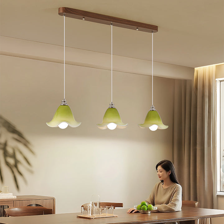 Traditional French Flower Iron Glass 1/3-Light Pendant Light For Living Room